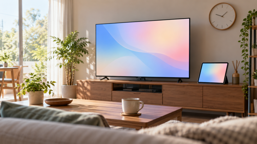 テレビとタブレットで視聴先を選ぶイメージ