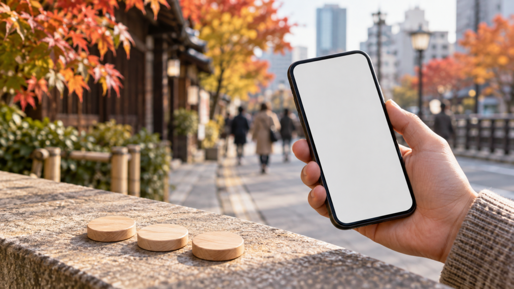 スマートフォンでポイントを確認する街歩きのイメージ