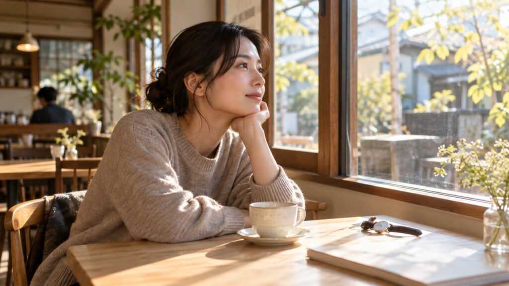 午後のカフェで飲み物とひと休みするイメージ