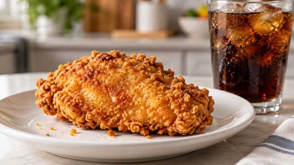 皿に載せた一般的なチキンと飲み物で軽く食べるイメージ