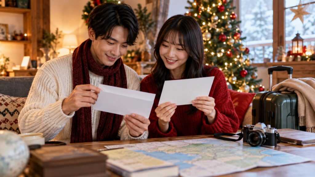 クリスマスのおでかけ用チケットを確認するイメージ