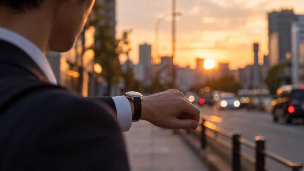 夕暮れの明るさと時刻を確認するイメージ