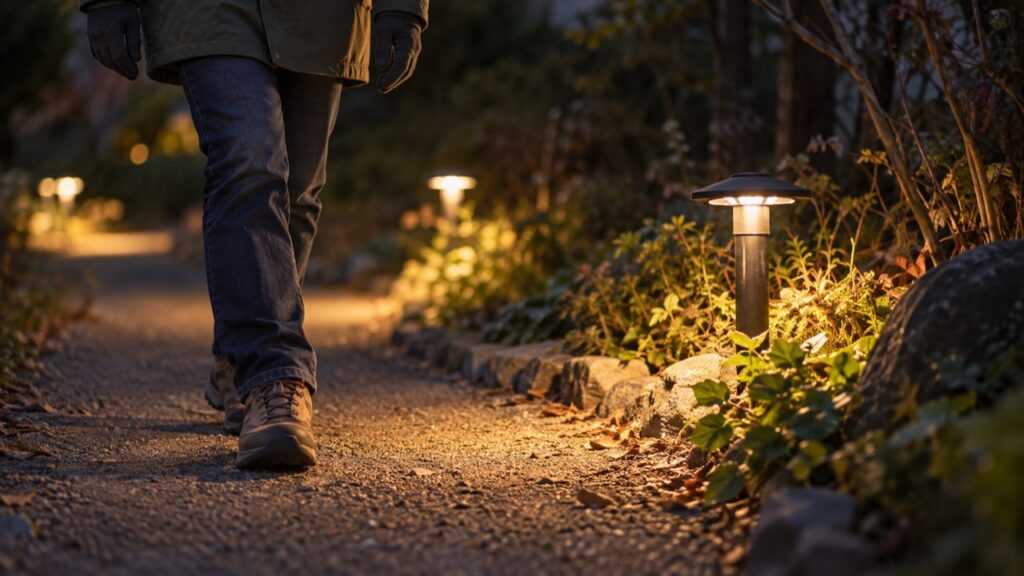 上着と歩きやすい靴を用意し夜の足元を確認するイメージ