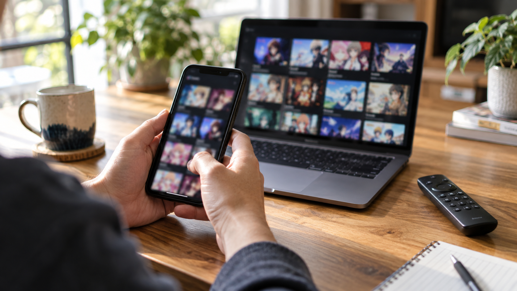 スマートフォンとパソコンで動画を探す様子のイメージ