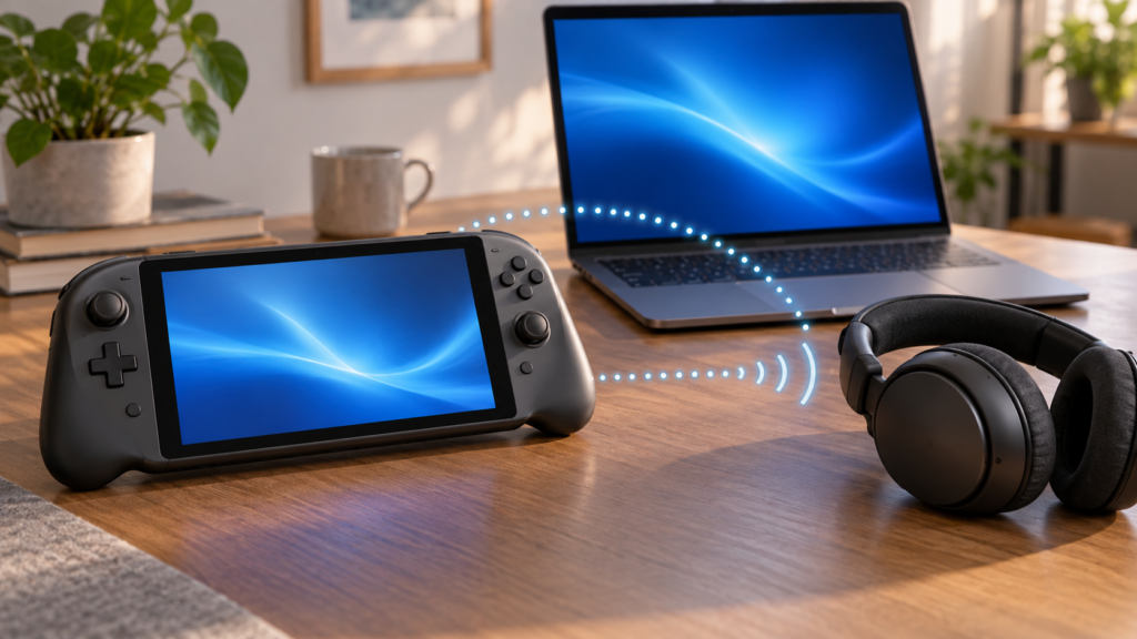 携帯ゲーム端末とPCに合わせてヘッドセットを選ぶ参考イメージ