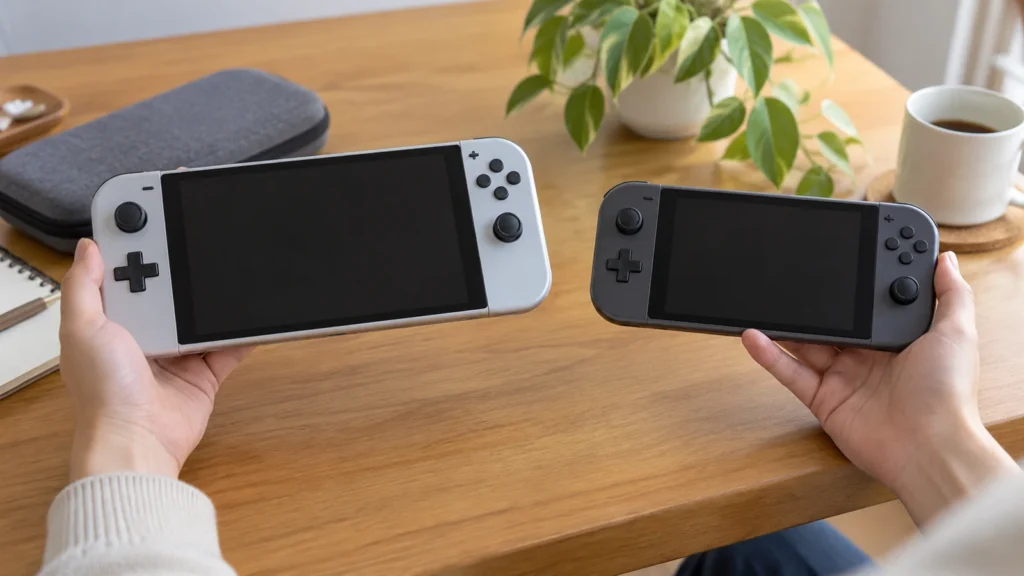 携帯ゲーム機の機種を確認している手元のイメージ