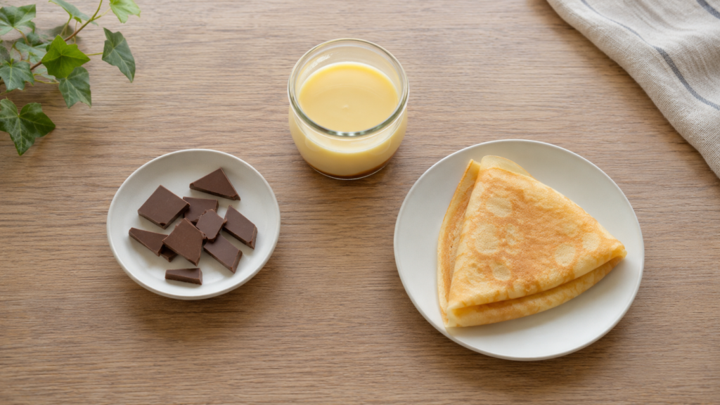 チョコレート、プリン、クレープ生地の一般的な材料