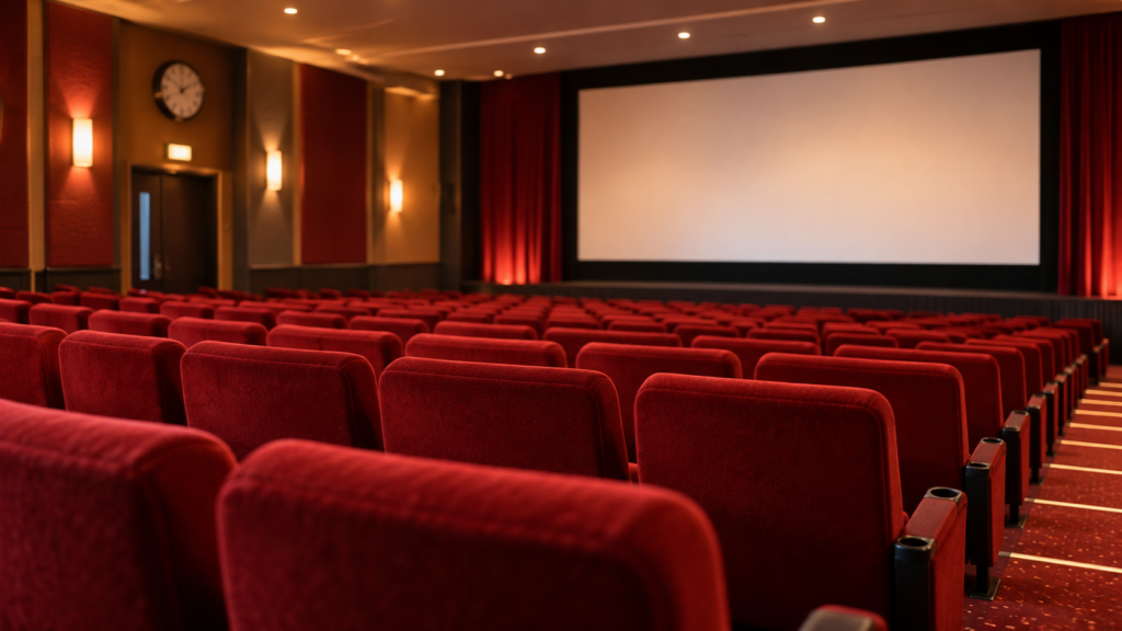 映画館の客席と時計を組み合わせた参考イメージ