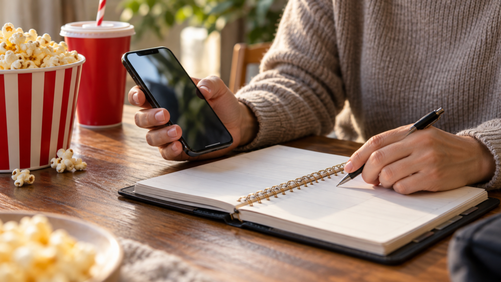 スマートフォンと手帳で外出予定を確認する参考イメージ