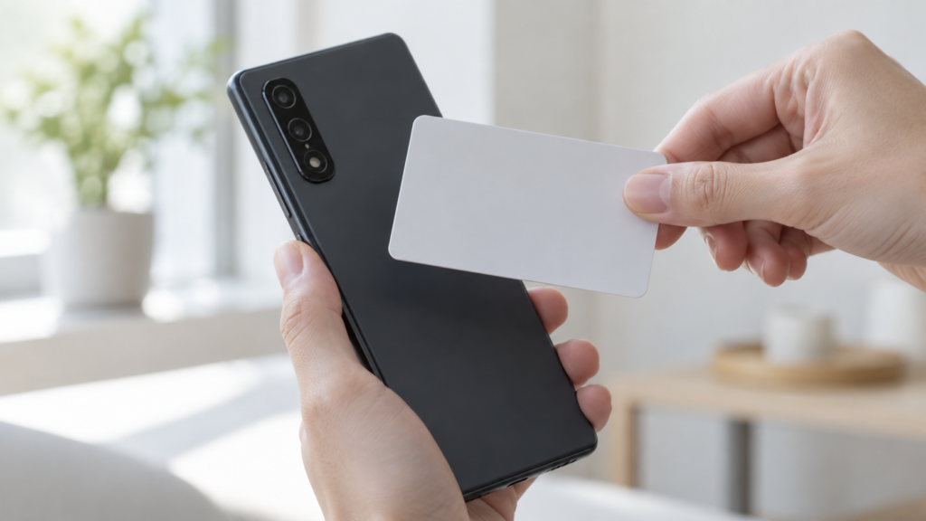 カードをスマートフォンの背面に近づける操作のイメージ
