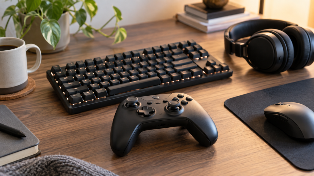 キーボードとゲームパッドとヘッドフォン