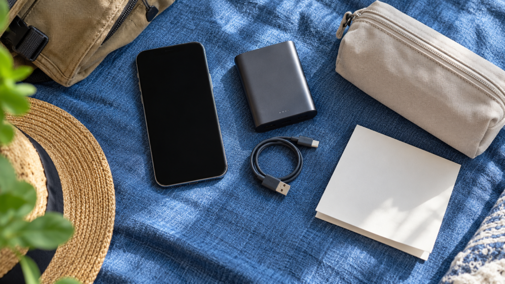 スマートフォンとモバイルバッテリーを用意する参考イメージ