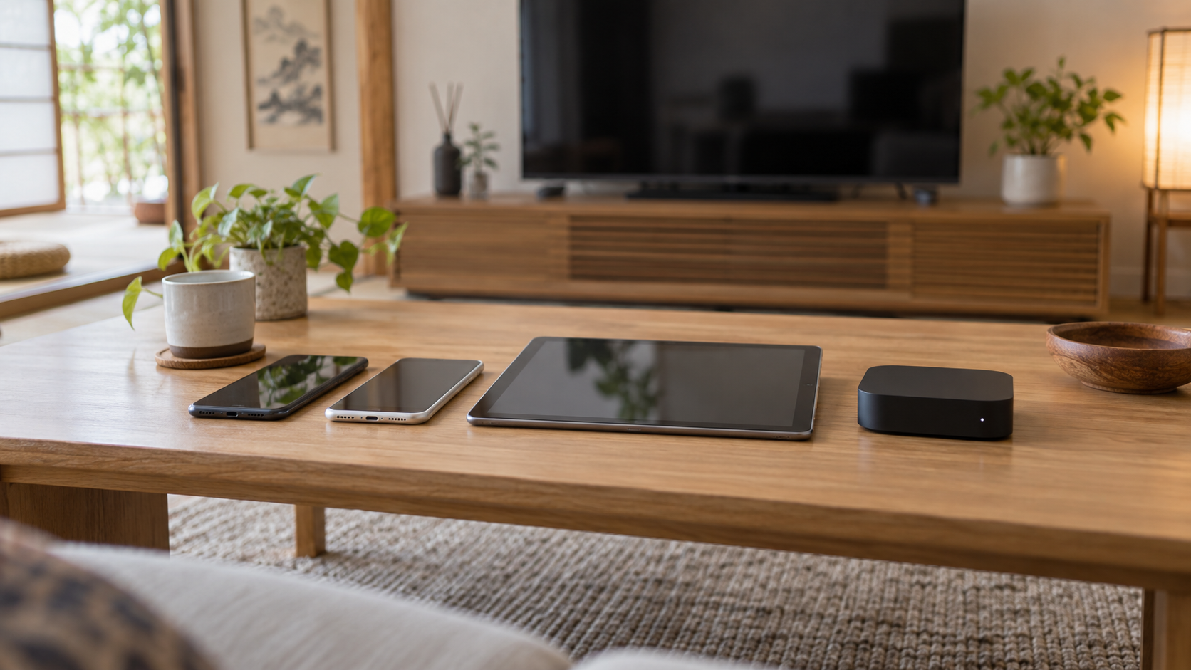 テレビへの出力に使うスマホ・タブレット・受信機の生成イメージ