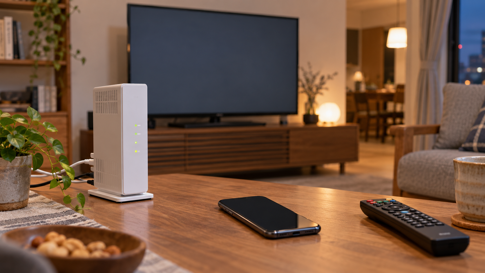 テレビ視聴前に確認するWi-Fiルーターとスマホの生成イメージ