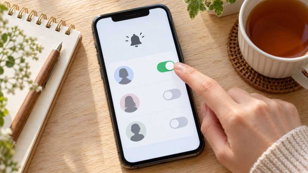スマートフォンで通知対象の設定を選ぶ生成イメージ