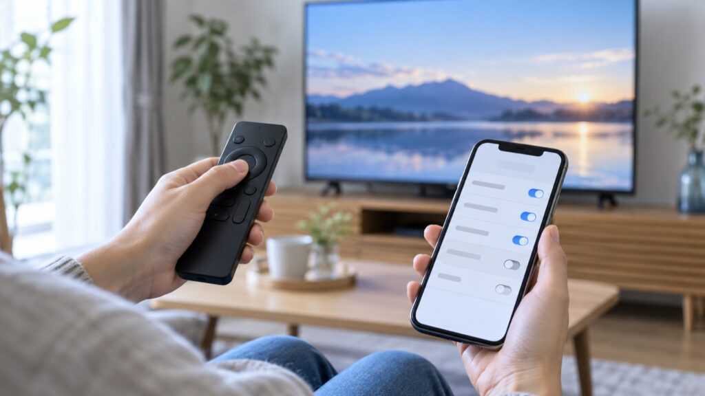 リモコンとスマートフォンで再生設定を見直す生成イメージ