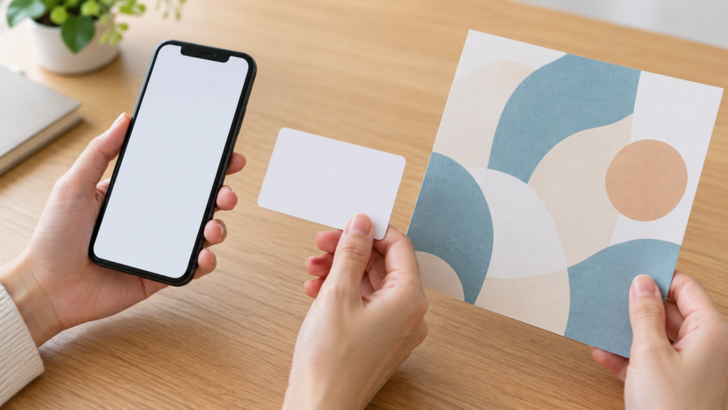 スマートフォンとカードを用意してオンライン予約を確認する手元