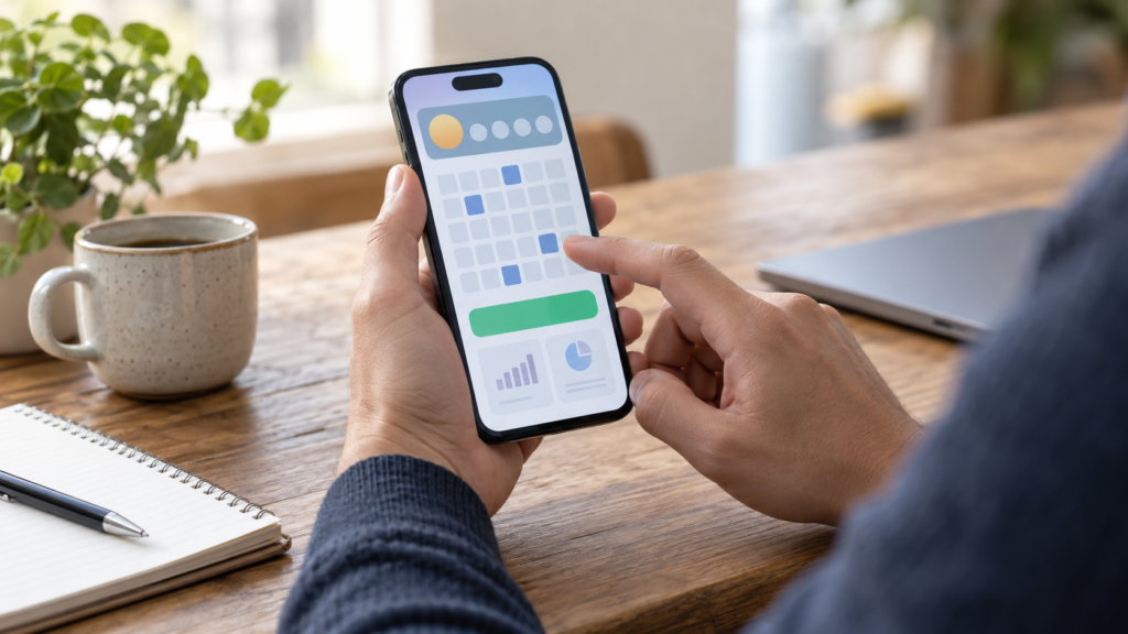 スマートフォンで申込内容を確認する生成イメージ