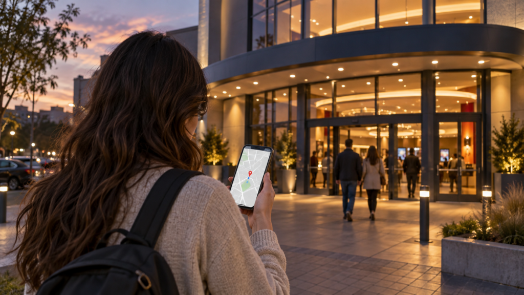 スマートフォンの地図で映画館を探す生成イメージ