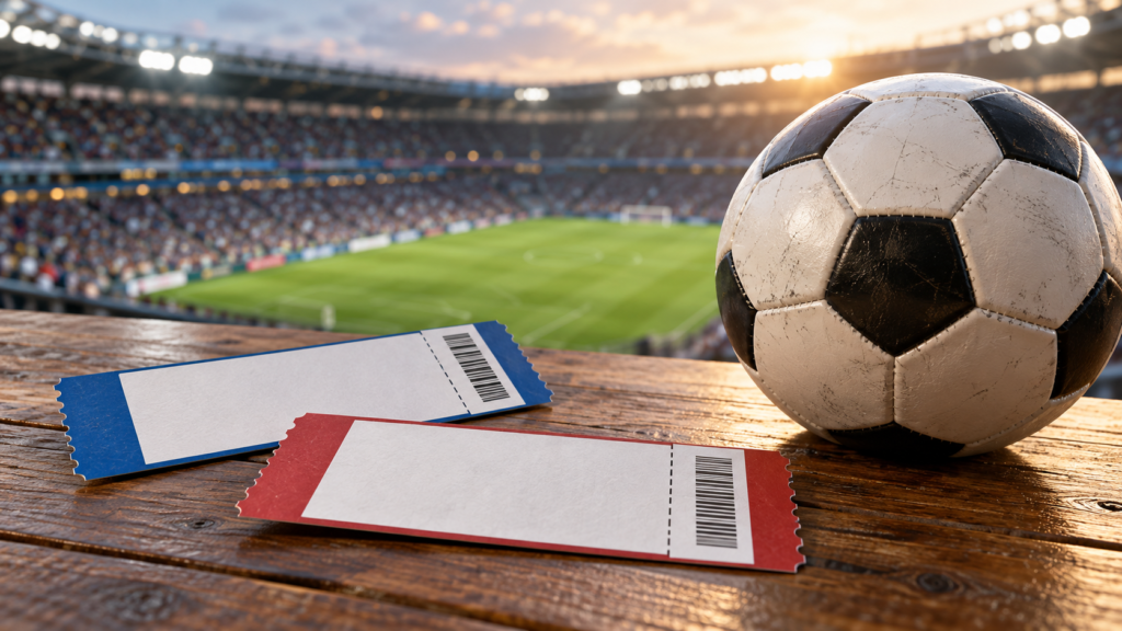 サッカーボールと2枚のチケットのイメージ